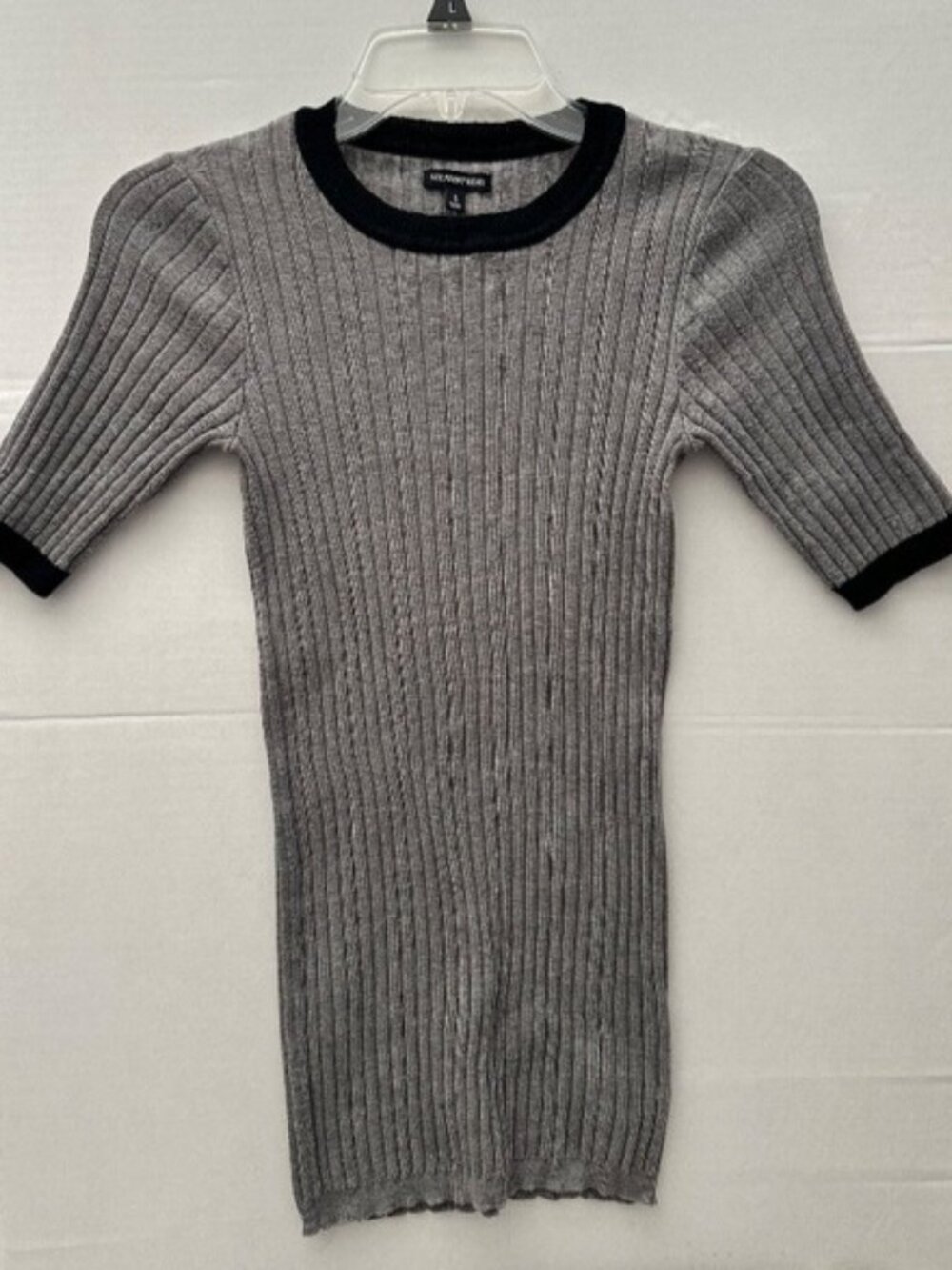 Ringer Stretch Ribbed Gray and Black Sweater-Size Small